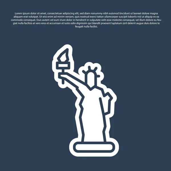 Icono de la Estatua de la Libertad de línea azul aislado sobre fondo azul. Nueva York, Estados Unidos. Vector — Vector de stock