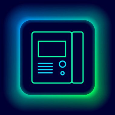 Parlayan neon hattı House dahili iletişim sistemi simgesi siyah arkaplanda izole edildi. Renkli taslak konsepti. Vektör