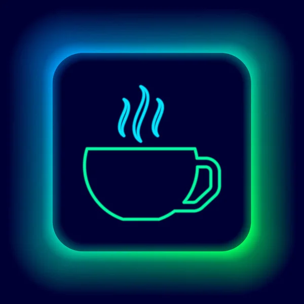 Glowing neon line Coffee cup icon isolated on black background. Tea cup. Hot drink coffee. Colorful outline concept. Vector — Stock Vector