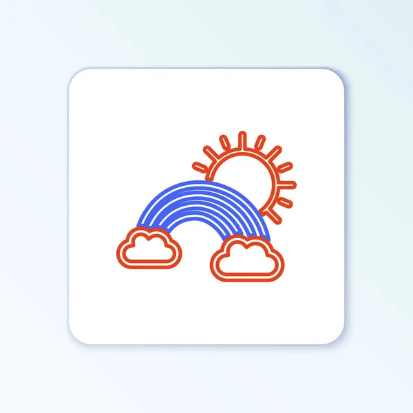Linje regnbåge med moln och sol ikon isolerad på vit bakgrund. Färgstarkt skisskoncept. Vektor — Stock vektor