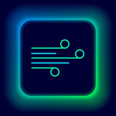 Parlayan neon hattı rüzgar simgesi siyah arkaplanda izole edildi. Rüzgarlı bir hava. Renkli taslak konsepti. Vektör