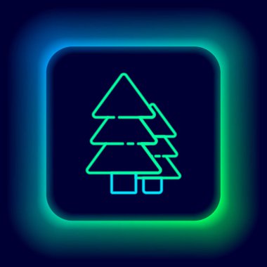 Parlayan neon çizgisi ağaç simgesi siyah arkaplanda izole edildi. Orman sembolü. Renkli taslak konsepti. Vektör