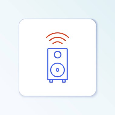 Line Smart stereo hoparlör sistemi simgesi beyaz arkaplanda izole edildi. Ses sistemi hoparlörleri. İnternet kavramının kablosuz bağlantısı. Renkli taslak konsepti. Vektör