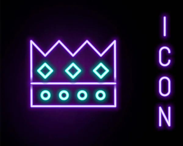 Luminosa linea al neon icona della corona del re isolata su sfondo nero. Concetto di contorno colorato. Vettore — Vettoriale Stock
