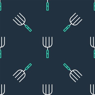 Line Garden yabası simgesi siyah arka planda izole edilmiş. Bahçe çatalı işareti. Bahçecilik, tarım, çiftçilik aleti. Vektör