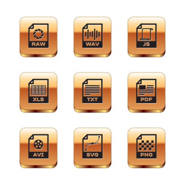 Ham dosya belgesini, AVI, SVG, TXT, XLS ve JS simgesini ayarla. Vektör