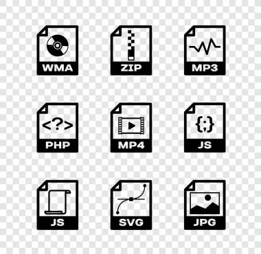WMA dosya belgesini, ZIP, MP3, JS, SVG ve JPG simgesini ayarla. Vektör