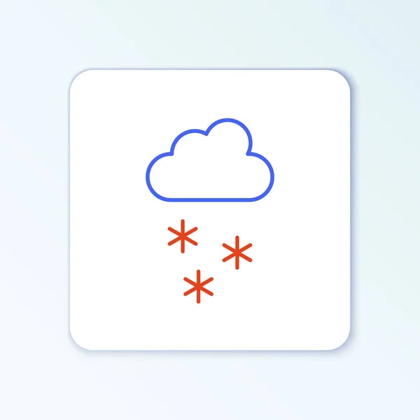 Line Cloud mit Schnee-Symbol isoliert auf weißem Hintergrund. Wolke mit Schneeflocken. Ein Wettersymbol. Schneeschild. Buntes Rahmenkonzept. Vektor — Stockvektor