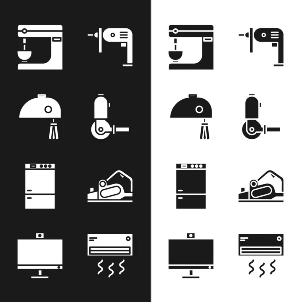 Set Angle grinder, Electric mixer, drill machine, Refrigerator and planer tool icon. Vector — Stock Vector