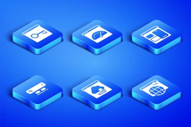 Arama motorunu ayarla, sitenizi HTTPS, SSL, Bulut teknolojisi veri transferi, dijital hız ölçer ve Web geliştirici programlama simgesi ile güvene alın. Vektör