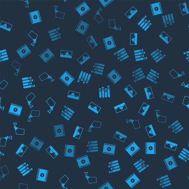 Çevrimiçi oyun videosu, müzik dalgası eşitleyicisi ve film spot ışıklarını kusursuz desen üzerine ayarla. Vektör