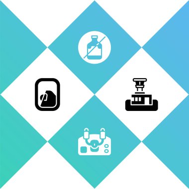 Uçak penceresi, uçak dümeni alkol ve havalimanı kontrol kulesi ikonu yok. Vektör