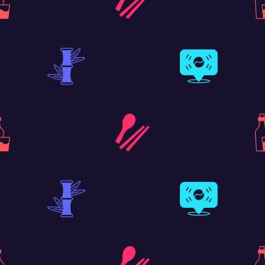 Güney Kore, Bambu, yemek çubukları ve soju şişesini kusursuz bir şekilde ayarlayın. Vektör