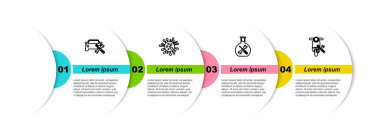 Hat hizmeti, Bakteri, Biyomühendislik ve Scooter. Ticari bilgi şablonu. Vektör