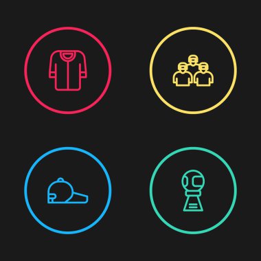 Beyzbol şapkası, beyzbollu ödül kupası, oyunculardan oluşan bir takım ve tişört ikonu. Vektör