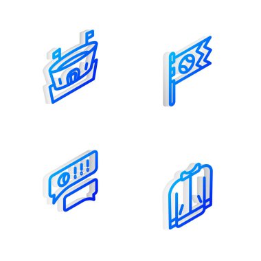 Beyzbol topu, beysbol arenası, konuşma balonu sohbeti ve tişört ikonu ile Isometric hattı oluşturun. Vektör