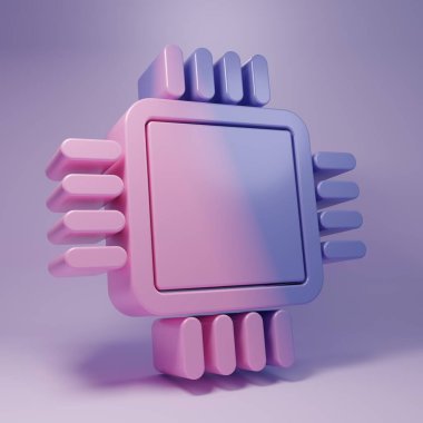 Purple Computer processor with microcircuits CPU icon isolated on purple background. Chip or cpu with circuit board. Micro processor. Minimalism concept. 3D render illustration.