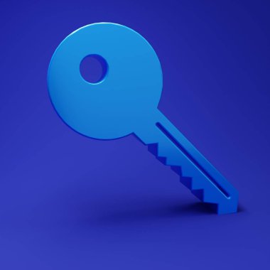 Blue Key icon isolated on blue background. Minimalism concept. 3D render illustration.