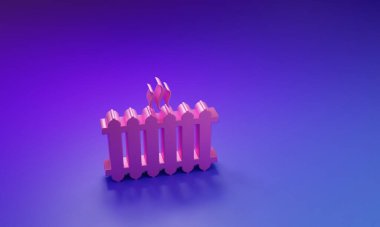 Mor-mavi arkaplanda izole edilmiş pembe ısıtma radyatörü simgesi. Minimalizm kavramı. 3 Boyutlu resimleme.