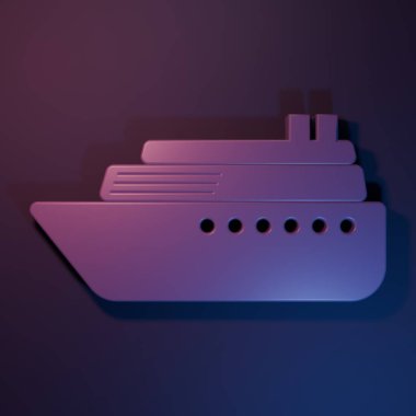 Mor renkli gemi simgesi mor-mavi arkaplanda izole edildi. Minimalizm kavramı. 3 Boyutlu resimleme.