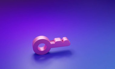 Pink Key icon isolated on purple-blue background. Minimalism concept. 3D render illustration.