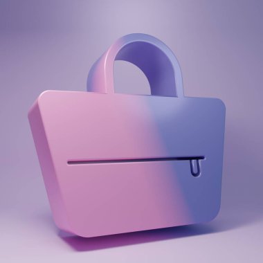 Purple Handbag icon isolated on purple background. Female handbag sign. Glamour casual baggage symbol. Minimalism concept. 3D render illustration.