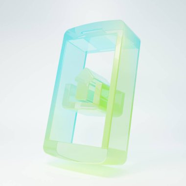 Frosted glass Smartphone with upload icon isolated on white background. Minimalism concept. 3D render illustration.