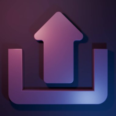 Purple Upload icon isolated on purple-blue background. Up arrow. Minimalism concept. 3D render illustration.
