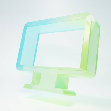 Frosted glass Computer monitor screen icon isolated on white background. Electronic device. Front view. Minimalism concept. 3D render illustration.