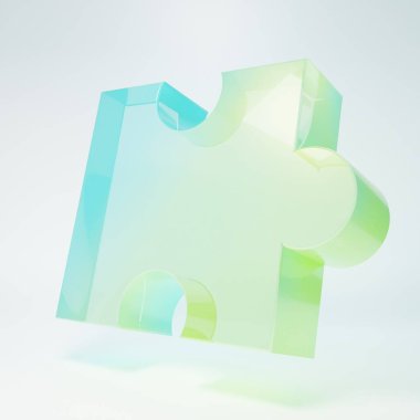 Frosted glass Piece of puzzle icon isolated on white background. Modern flat, business, marketing, finance, internet concept. Minimalism concept. 3D render illustration.