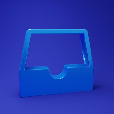 Blue Social media inbox icon isolated on blue background. Social network element, symbol. Minimalism concept. 3D render illustration.