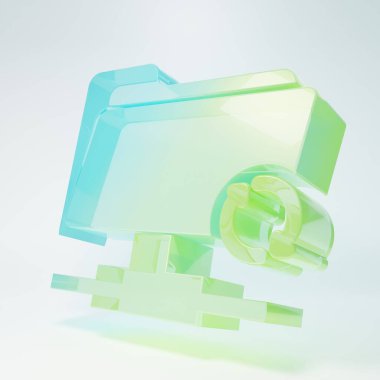 Frosted glass FTP sync refresh icon isolated on white background. Software update, transfer protocol, router, teamwork tool management, copy process. Minimalism concept. 3D render illustration.