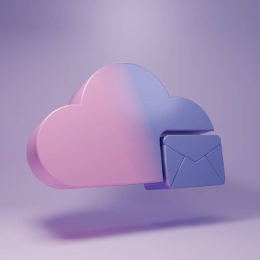 Mor Bulut posta sunucusu simgesi mor arkaplanda izole edildi. E- posta için bulut sunucusu. Online mesaj servisi. Posta kutusu işareti. Minimalizm kavramı. 3 Boyutlu resimleme.