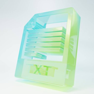 Frosted glass TXT file document. Download txt button icon isolated on white background. Text file extension symbol. Minimalism concept. 3D render illustration.