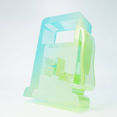Frosted glass Hydrogen filling station icon isolated on white background. H2 station sign. Minimalism concept. 3D render illustration.