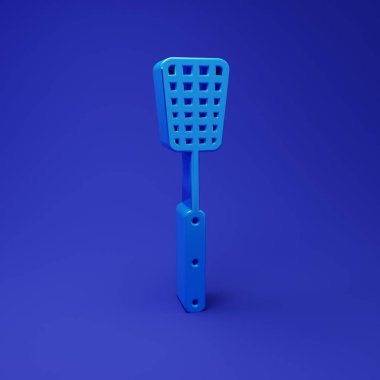 Mavi Barbekü spatula ikonu mavi arkaplanda izole edildi. Mutfak spatula ikonu. Barbekü spatula işareti. Barbekü ve ızgara aleti. Minimalizm kavramı. 3 Boyutlu resimleme.