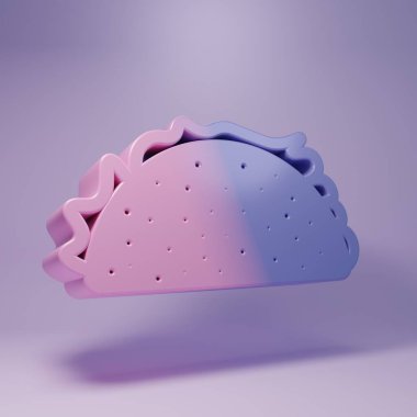 Purple Taco with tortilla icon isolated on purple background. Traditional mexican fast food. Minimalism concept. 3D render illustration.