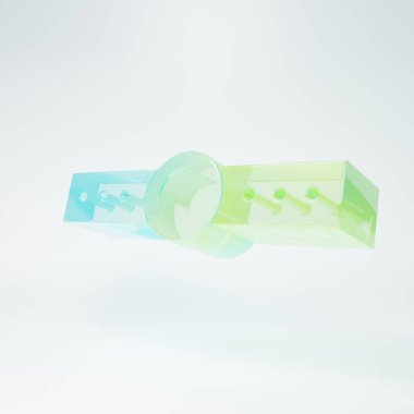 Beyaz arka planda izole edilmiş deri kemer ikonu olan buzlu cam silikon top ağzı. Fetiş aksesuarı. Erkekler ve kadınlar için seks oyuncağı. Minimalizm kavramı. 3 Boyutlu resimleme.