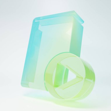 Frosted glass Audio book icon isolated on white background. Play button and book. Audio guide sign. Online learning concept. Minimalism concept. 3D render illustration.