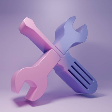 Purple Crossed screwdriver and wrench tools icon isolated on purple background. Service tool symbol. Minimalism concept. 3D render illustration.