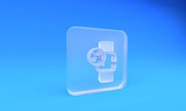 Mavi arka planda izole edilmiş tornavida ve anahtar ikonlu buzlu cam Ukalası. Ayarlama, servis, ayar, bakım, onarım, onarım. Kare buzlu cam düğme. 3 Boyutlu resimleme.