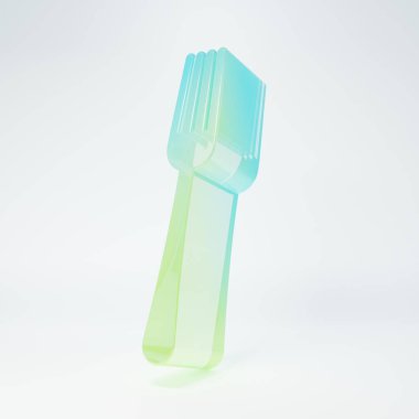 Frosted glass Fork icon isolated on white background. Cutlery symbol. Minimalism concept. 3D render illustration.