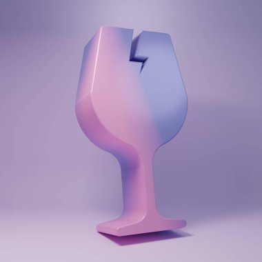 Purple Fragile broken glass symbol for delivery boxes icon isolated on purple background. Minimalism concept. 3D render illustration.