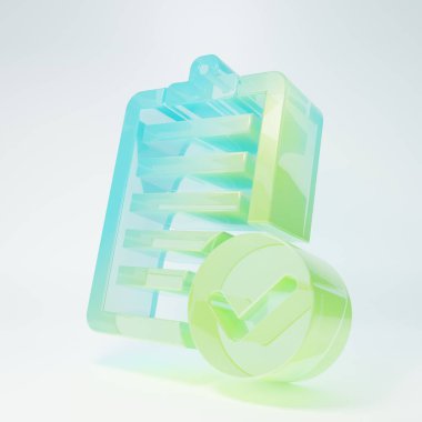 Dağıtım listesi panosunun buzlu cam onayı ve beyaz arkaplanda izole edilmiş kalem simgesi. Minimalizm kavramı. 3 Boyutlu resimleme.