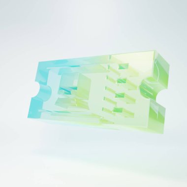 Frosted glass Train ticket icon isolated on white background. Travel by railway. Minimalism concept. 3D render illustration.