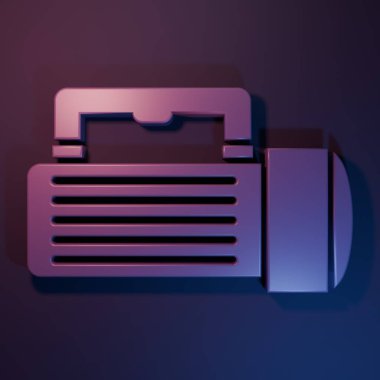 Purple Flashlight icon isolated on purple-blue background. Tourist flashlight handle. Minimalism concept. 3D render illustration.