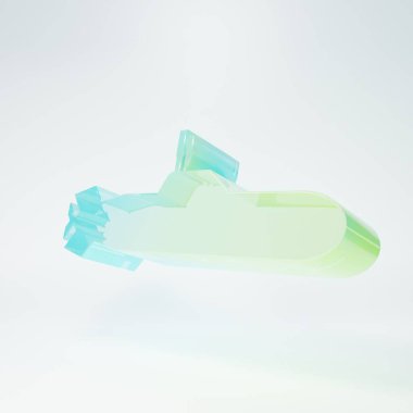 Frosted glass Submarine icon isolated on white background. Military ship. Minimalism concept. 3D render illustration.