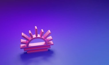 Mor-mavi arkaplanda izole edilmiş pembe günbatımı simgesi. Minimalizm kavramı. 3 Boyutlu resimleme.