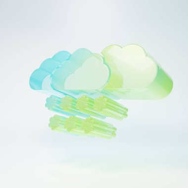 Frosted glass Cloud with snow icon isolated on white background. Cloud with snowflakes. Single weather icon. Snowing sign. Minimalism concept. 3D render illustration.