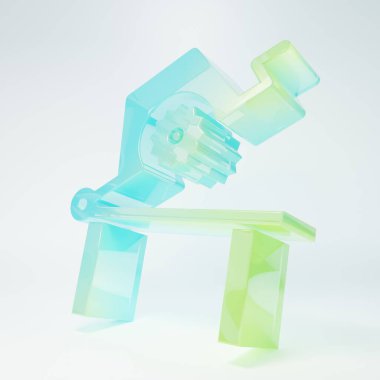 Frosted glass Table saw for woodwork icon isolated on white background. Power saw bench. Minimalism concept. 3D render illustration.